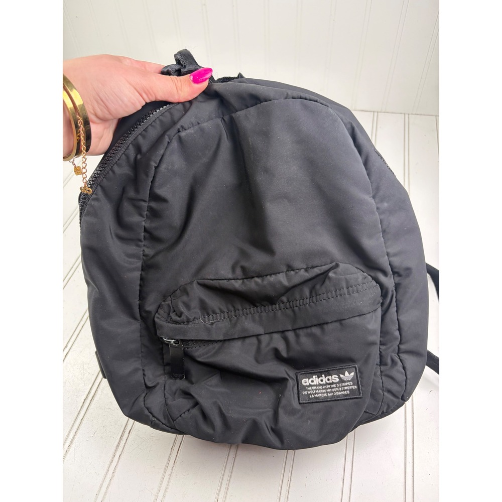 Adidas Originals Mini Black Nylon Quilted Trefoil Logo Backpack Bag - Picture 5 of 10
